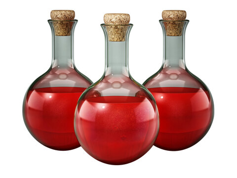 Health potions on transparent background. 3D illustration