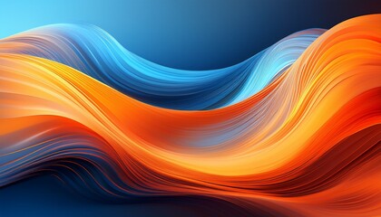 a dynamic abstract fluid wave blending vibrant orange and blue hues creating a sense of motion and energy with smooth flowing lines