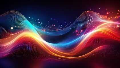 abstract colorful wave background with dynamic glowing lines and particles