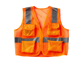Orange mesh safety vest isolated on transparent or white background, png