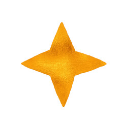 Golden textured four-pointed star with sketch lines isolated on transparent background for abstract decoration