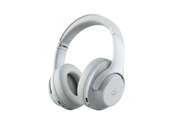 Modern white wireless overear headphones, isolated on transparent background