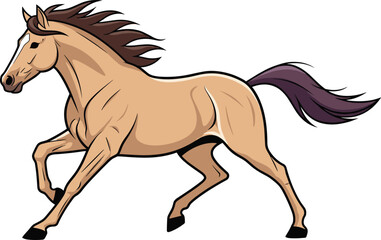 Dynamic and Powerful Illustration of a Beautiful Tan Horse Galloping with a Flowing Mane and Tail, Symbolizing Speed, Freedom, and Strength