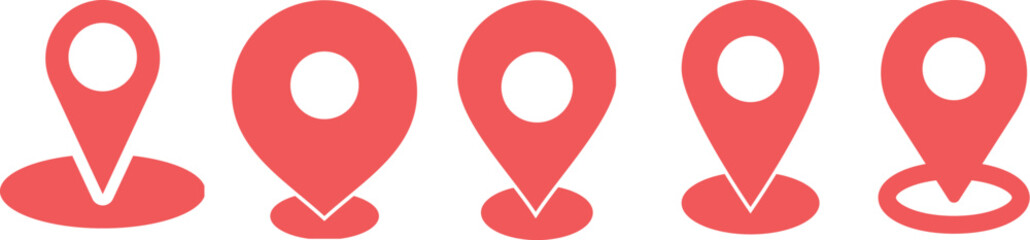 Set of map pin location icons. Modern map markers .Vector illustration on a white background. Simple red map pin. Concept of global coordinate, dot, needle tip, Flat style trend modern brand graphic
