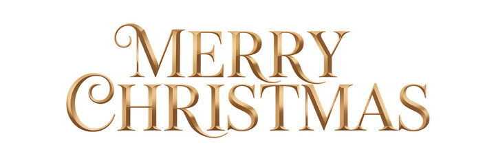 Elegant golden three dimensional typography spelling merry christmas with ornate flourishes against a transparent background perfect for holiday designs