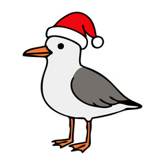 Dibujo sencillo con l&iacute;neas de gaviota simp&aacute;tica con sombrero de Santa Claus para tarjetas y felicitaciones de Navidad