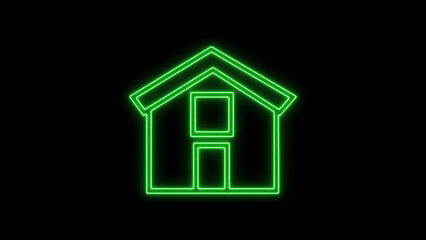 Neon Green House Outline with 'H' Shape
