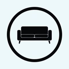 Vector minimal modern two seater sofa furniture house icon pictogram round frame silhouette Illustration