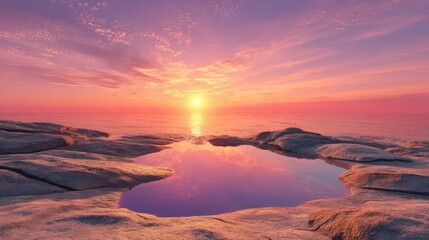 A serene coastal sunset view, with vibrant colors reflected in the water