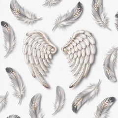 Stylized background showcasing hand-drawn feather pattern, neutral feather palette, and botanical surface design, ideal for branding assets and elegant product presentation.