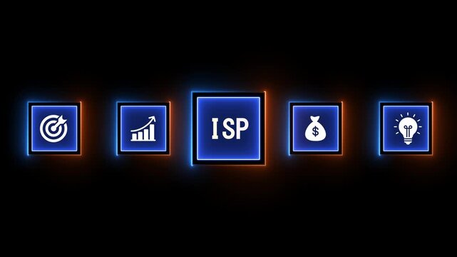 Internet Service Provider Icons with Glowing Neon Borders on Dark Background image photo