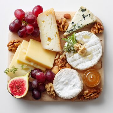 French cheese board minimal layout white background gourmet presentation elegant texture 169