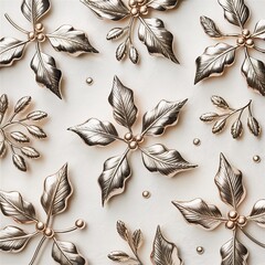 Premium festive background showcasing three-pointed holly leaves, metallic berry accents, and Christmas ornament theme, ideal for lifestyle branding and holiday print assets.