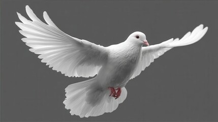 A pure white dove in graceful flight, symbolizing peace and freedom. The bird's wings are spread wide, capturing the essence of liberation