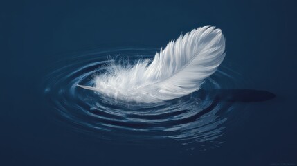 A delicate feather floating peacefully on water, creating gentle ripples
