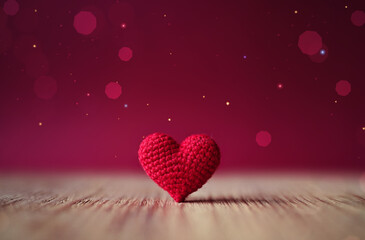 Love heart on wooden texture background, valentines day card concept