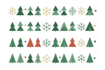 Obraz premium Christmas trees and snowflakes seamless pattern with festive flat design elements on transparent background