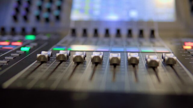 Professional broadcasting switcher faders close up view