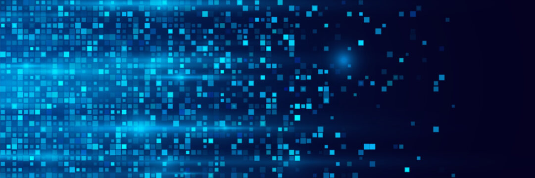 Digital Technology Colorful Blue Pixels Gradient Background. Digital Data Square Blue Pattern. Blue Digital Pixel Mosaic Pattern. Vector Illustration.