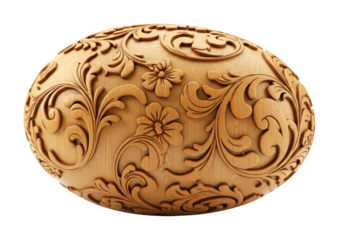 Beautifully carved wooden sphere showcases intricate floral and scroll patterns, highlighting traditional craftsmanship and elegant decorative art.