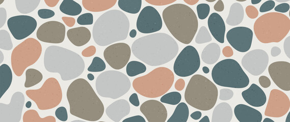 Stone Mosaic Pattern With Natural Organic Shapes. Neutral Earth Tones Create Stylish Paved Tile Texture for Interior or Flooring Design. Vector Illustration.