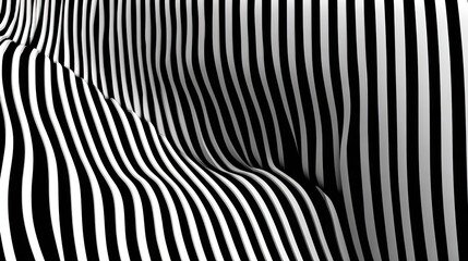 Wavy black and white stripes abstract background 3d rendering motion loop