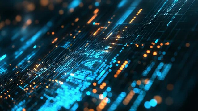 Digital circuit board network with glowing blue data