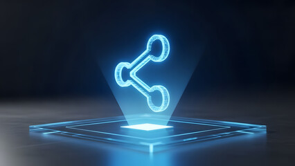 Hologram share icon over futuristic digital tablet global communication social media connection internet network sharing content modern technology concept