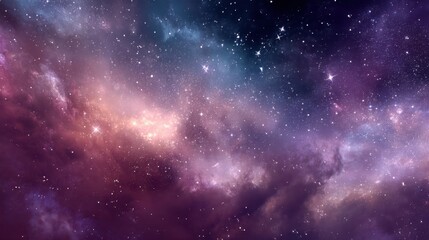 Obraz premium Bright stars twinkle in a dark sky filled with colorful clouds. The scene captures the vastness of space and the beauty of distant galaxies.