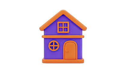 Stylized purple house with orange roof and door on a transparent background simple 3D illustration for architectural concepts