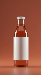 Customizable beverage bottle mockup with blank label template standing against a solid colored background for product design, surface, e-commerce, presentation