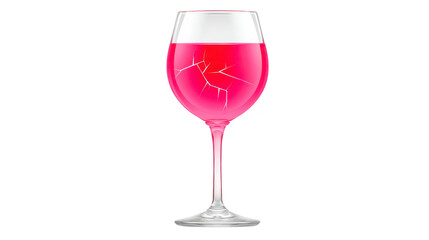 Cracked wine glass with vibrant pink liquid, isolated on transparent background, symbolizes fragility and tension, perfect for concepts of vulnerability, risk, or broken celebration