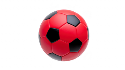 Red and black soccer ball isolated on transparency background, modern design, shiny surface, sports equipment, energetic and playful mood, perfect for football games and training