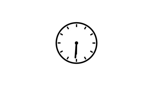 Animated black analog clock isolated on white background. Realistic timelapse.