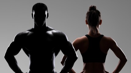 Silhouettes of fit male and female athletes: strength and determination
