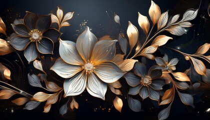 elegant gold silver flowers dark background design