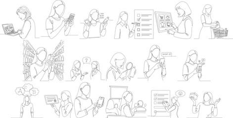 Minimalist Outline Handdrawn Businessman Line Drawing Set Character Poses