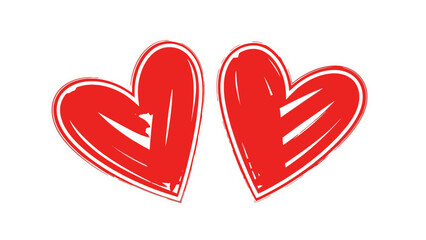 Two red hearts with white outlines and a sketchy, hand-drawn appearance.