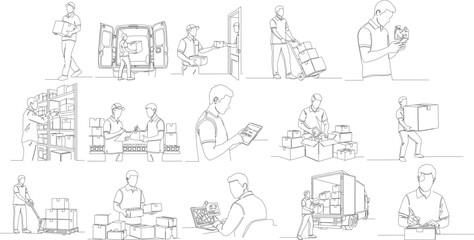 Outline Handdrawn Detailed People Activity Collection Line Art Illustration