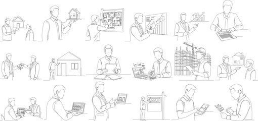 Simple Outline Business Concept People in Different Situations Illustration