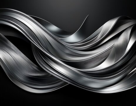 abstract silver ribbons flowing dynamically on dark background