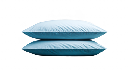 Soft blue pillow stack, comfortable cotton bedding, fluffy cushion for bedroom or living room, relaxation and cozy home decor accent, isolated on transparency background
