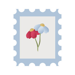 Floral postage stamp. Ideal for stationery design, stickers, scrapbooking, invitations, postcards. Vector 