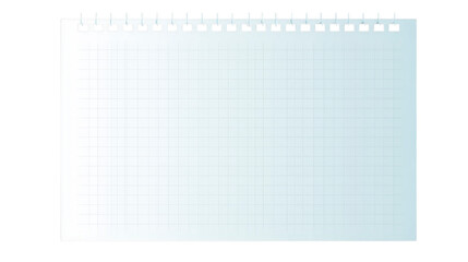 Spiral notebook grid paper blank page transparency background squared pattern stationery office supply school empty clean isolated horizontal layout copy space paper note mathematics drawing