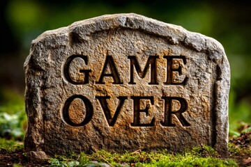 Gravestone with game over message for failure concept