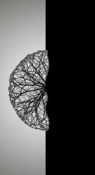 High contrast photographic study depicting profound disparity between organic complexity and cold engineered simplicity, highlighting conceptual gaps, modern, barrier, dichotomy
