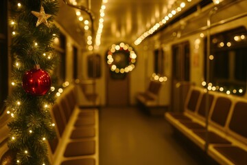 A train car with a Christmas tree