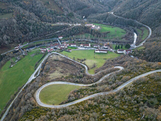 Aerial view of Aribe, Aezkoa Valley.  Navarrese Pyrenees
