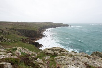 Landscape photo of the cliffs at Lands End in Cornwall