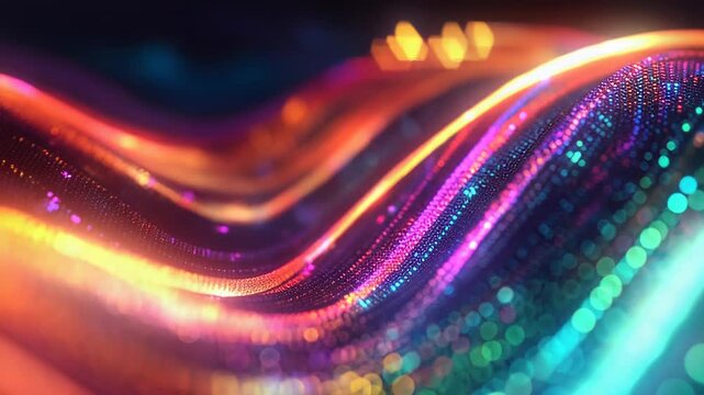 Digital wave creating colorful light particle flow background
